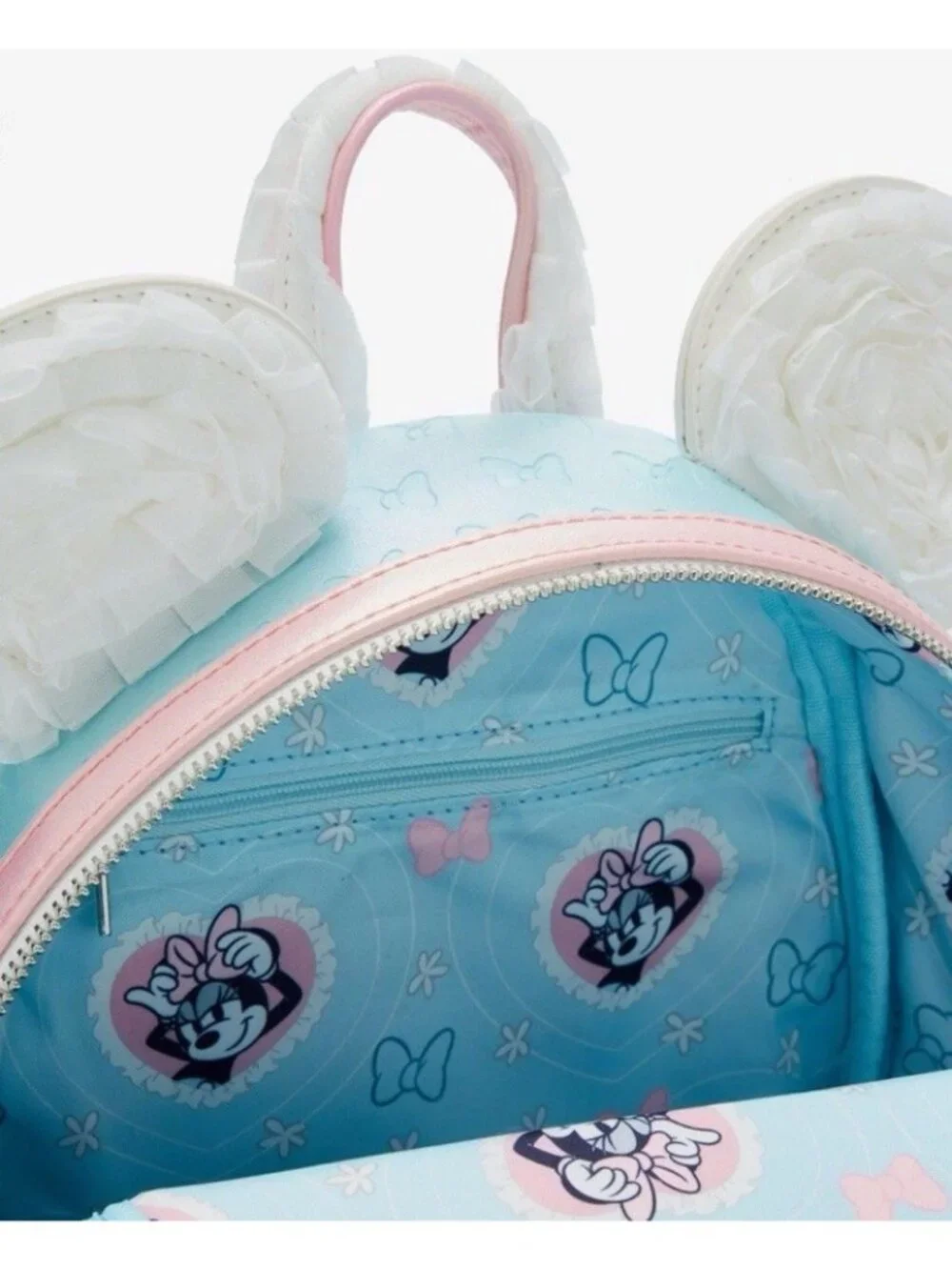 Loungefly Disney Minnie Mouse Ruffle Ears Iridescent Blue Mini Backpack NWT